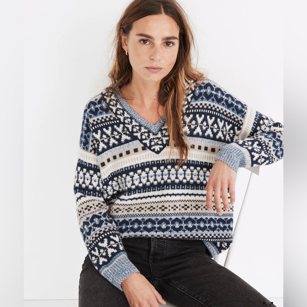 Madewell Forrest Fair Isle V-Neck Sweater